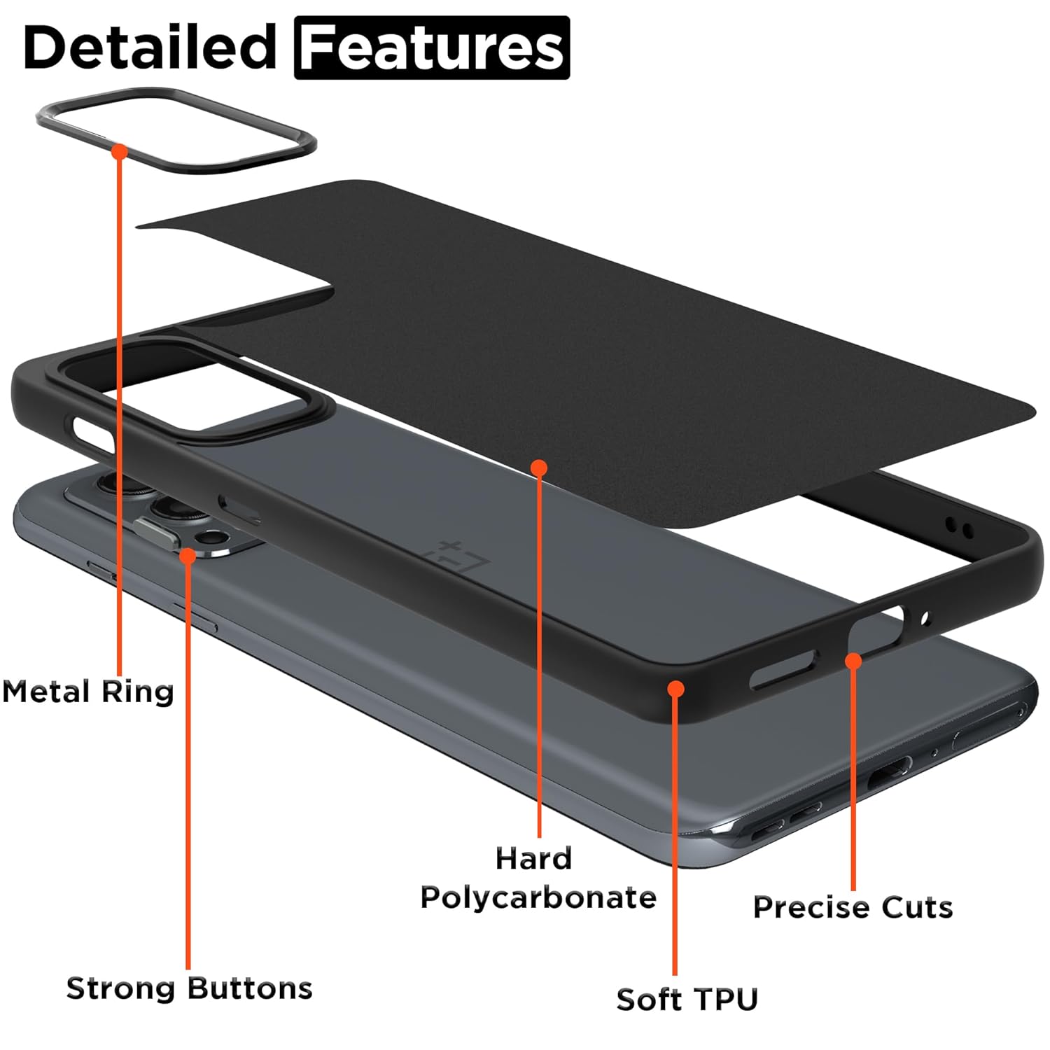 Pikkme OnePlus Nord 2 5G Metal Ring Silicone Back Cover (Black)