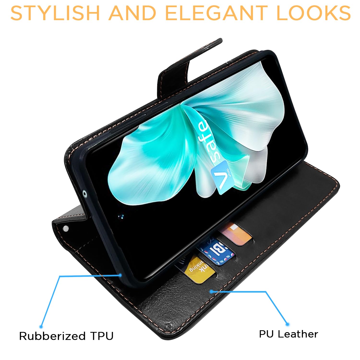 Pikkme black & brown Magnetic wallet flip cover for Vivo V30 5G – photo 5