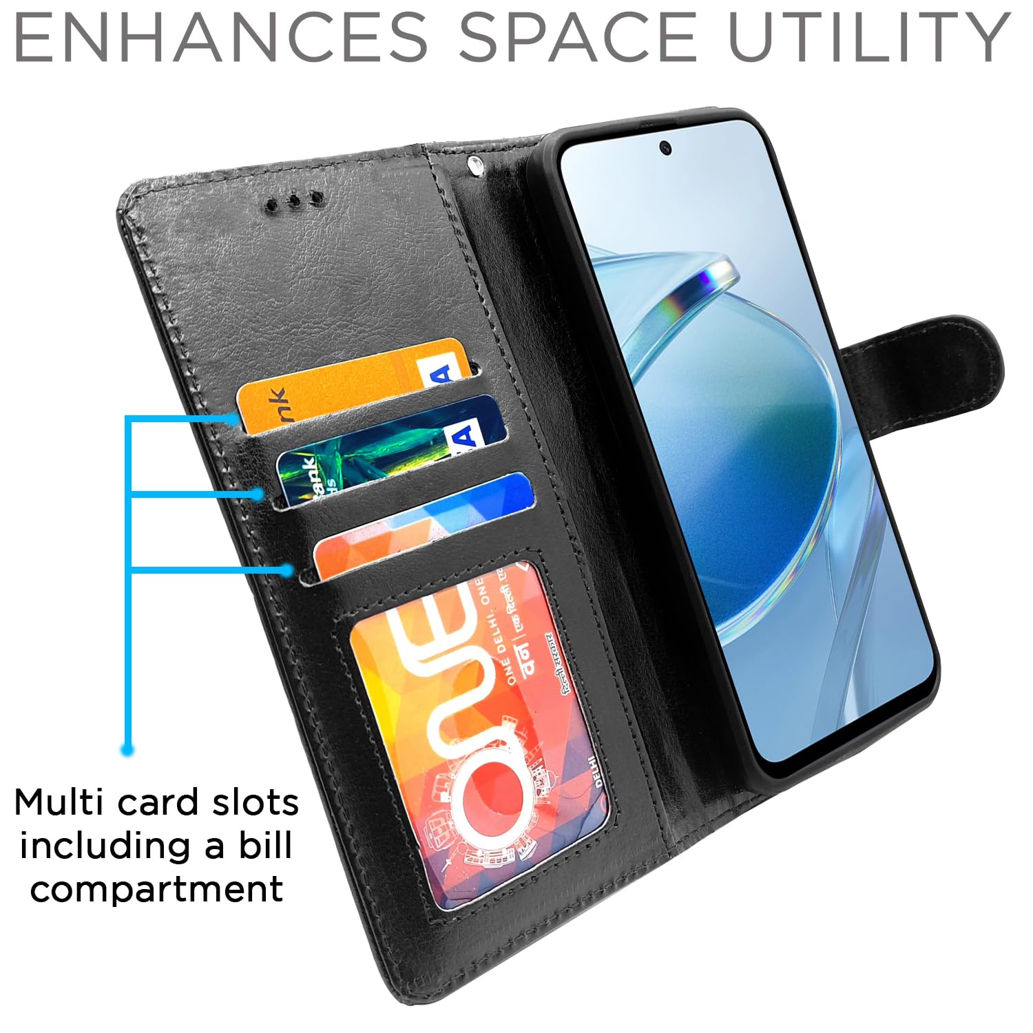 Pikkme Redmi 12 4G Vintage Flip Cover (Black)
