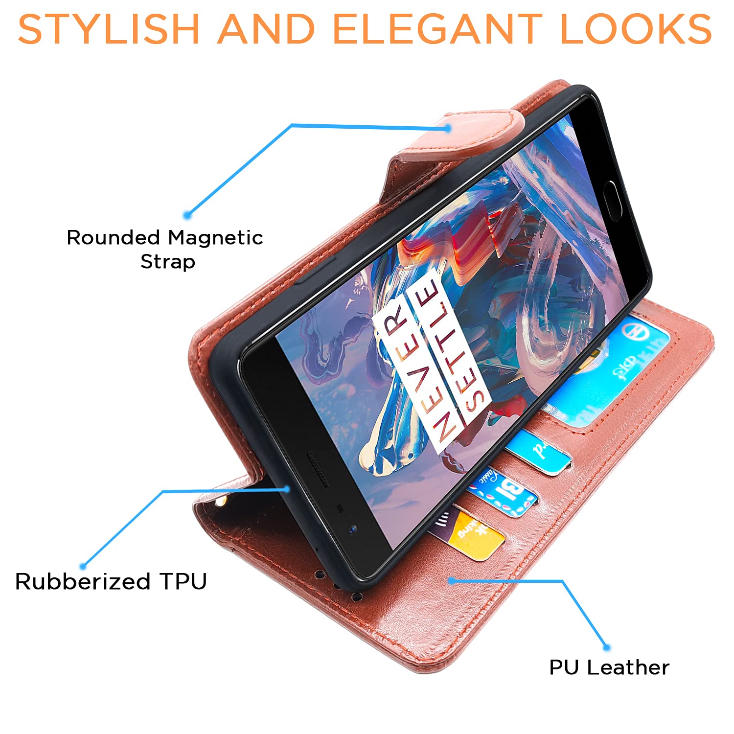 OnePlus 3/3T Wallet flip case in brown by Pikkme – photo 5