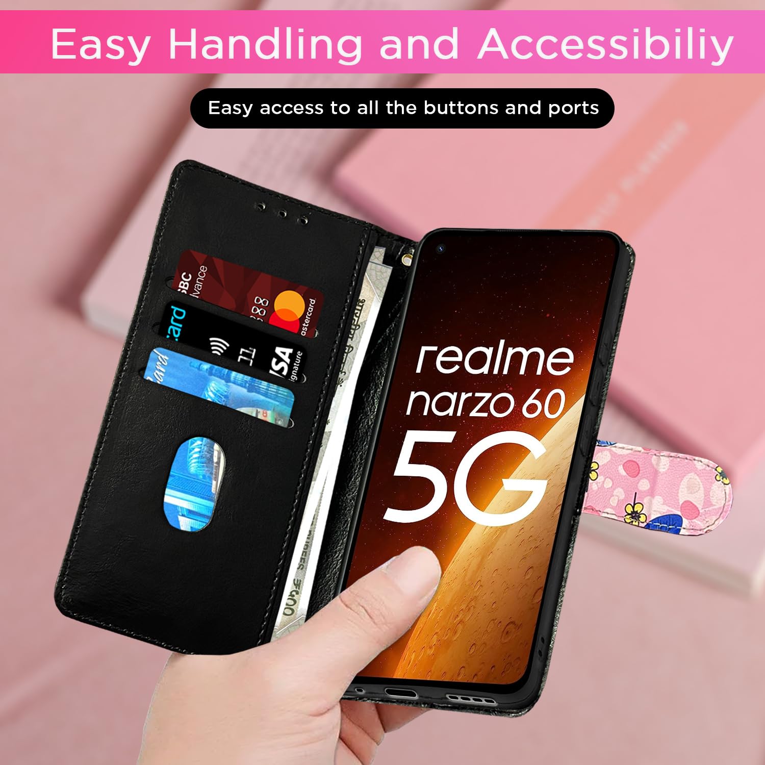 Pink flower flip cover for Realme Narzo 60 5G – Pikkme – photo 6