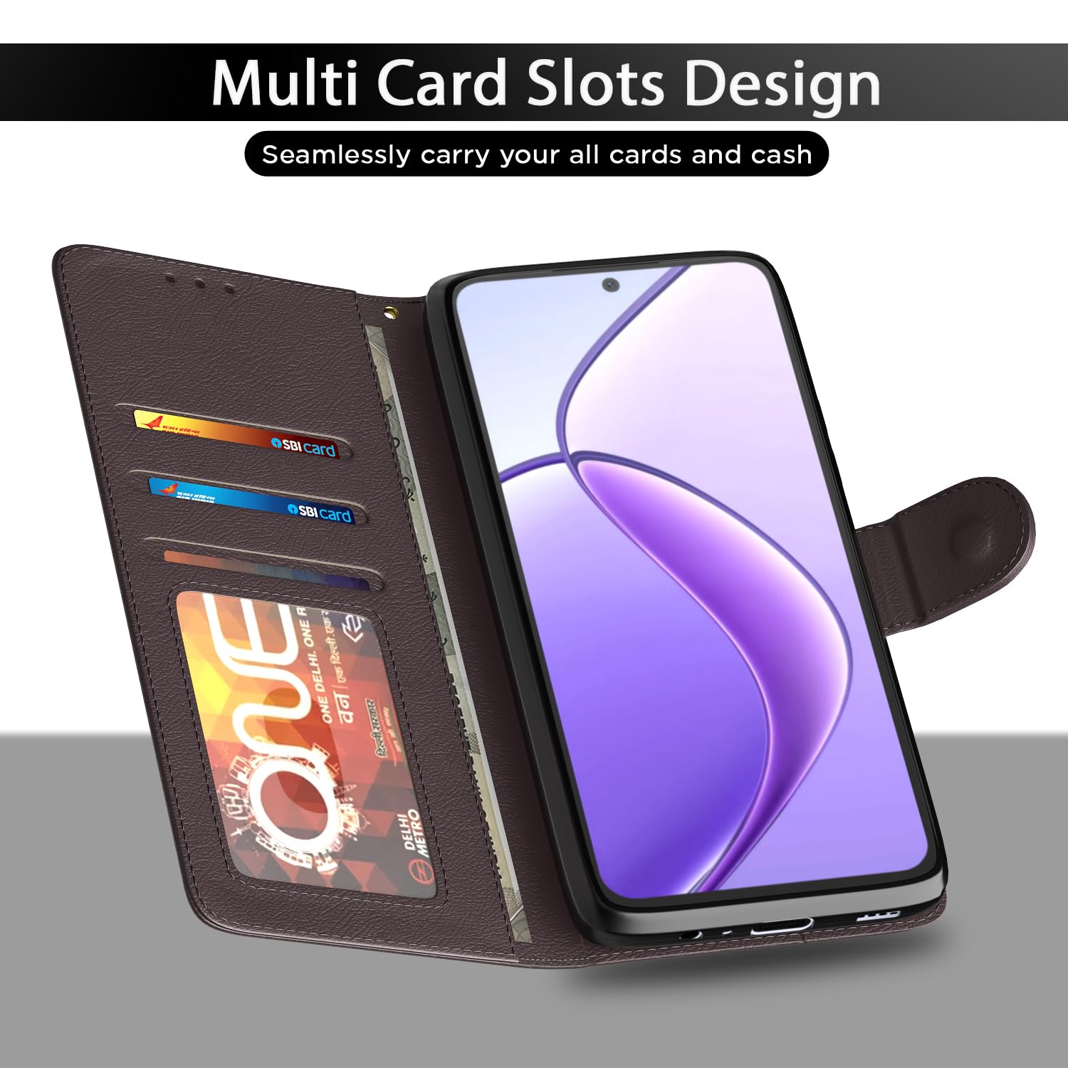 Pikkme Realme 12 5G Vintage Flip Cover (Coffee)