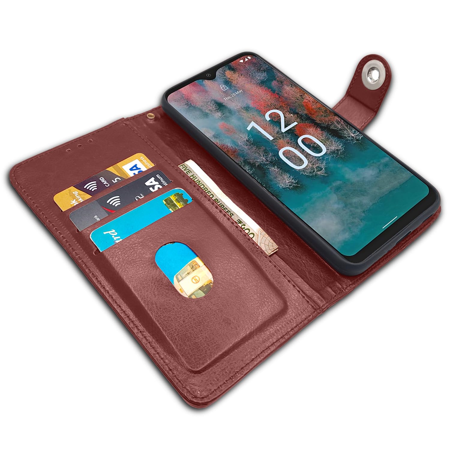 Brown Button wallet flip cover for Nokia C12/C12 Pro – Pikkme – photo 3