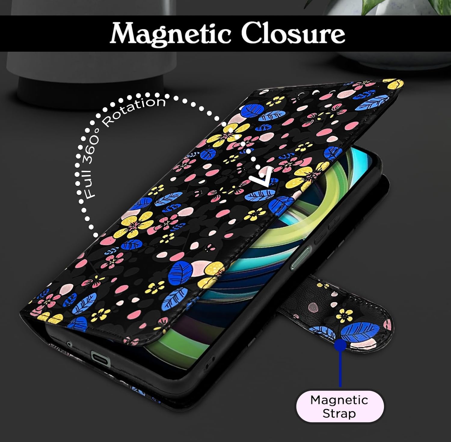 Pikkme Redmi A3 (2024) / Redmi A3x / Poco C61Flower Flip Cover (Black)