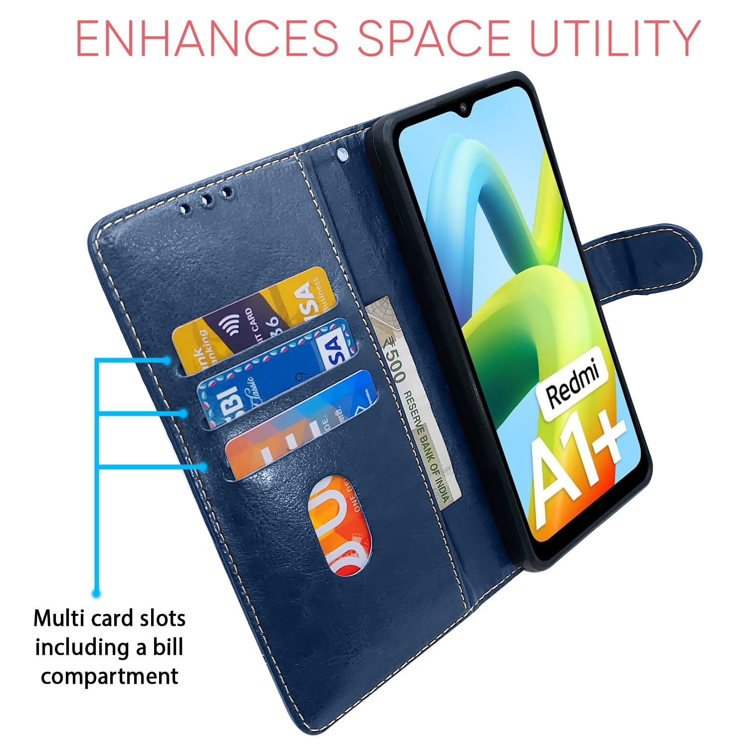 Blue & brown Magnetic mobile flip cover for Poco C51/Redmi A1 Plus/Redmi A2 Plus/C50 – Pikkme – photo 3