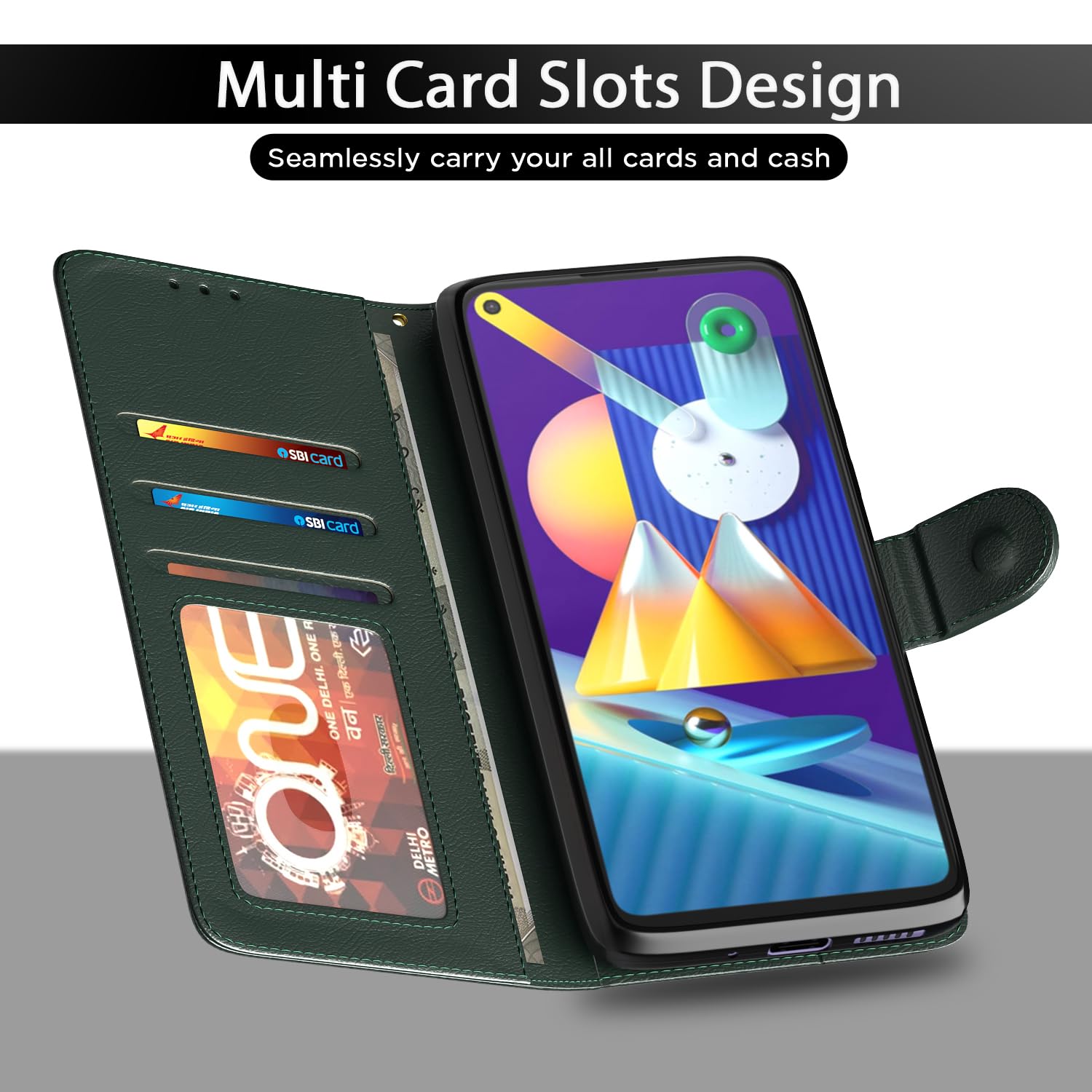 Green Wallet flip cover for Samsung M11 – Pikkme – photo 5