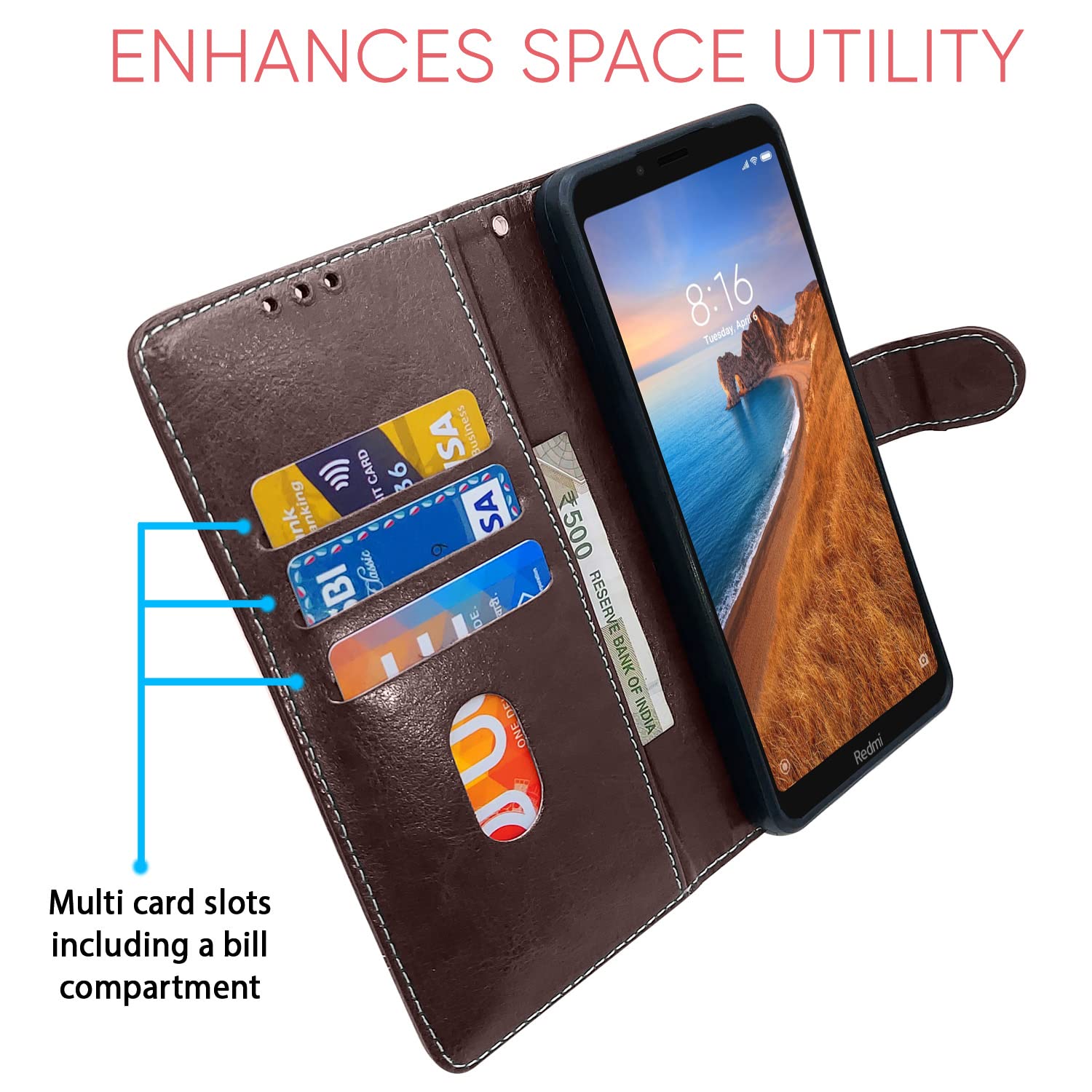 Pikkme coffee & brown Magnetic flip case for Redmi 7A – photo 3
