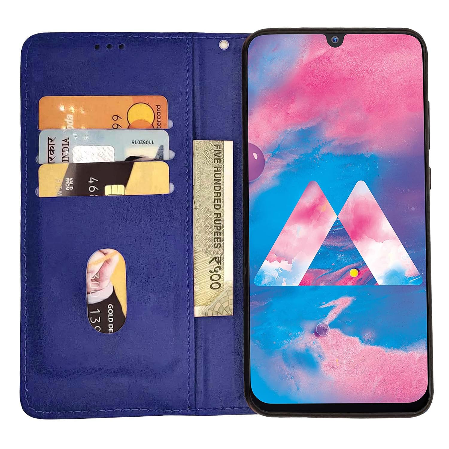 Pikkme Samsung Galaxy M30 Premium Leather Magnetic Flip Cover (Blue)