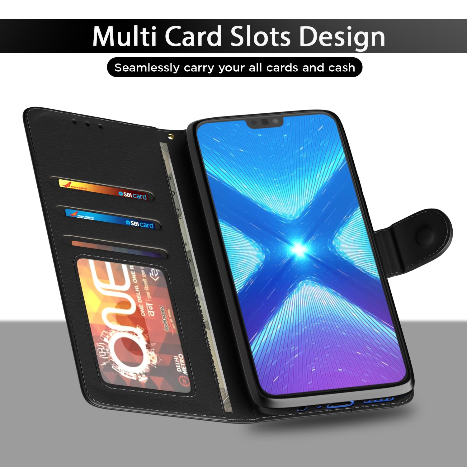 Honor 8X wallet flip cover in black by Pikkme – photo 5