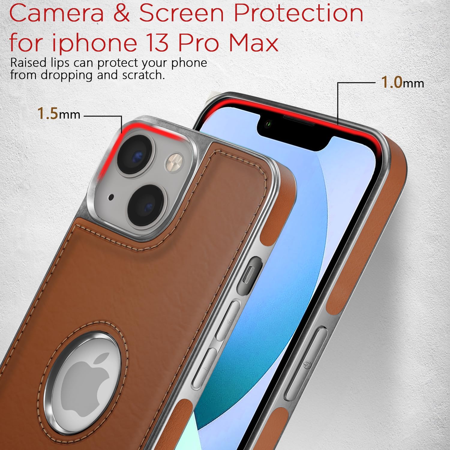 Pikkme iPhone 13 Silver Electroplated Chrome Leather Back Cover (Tan)