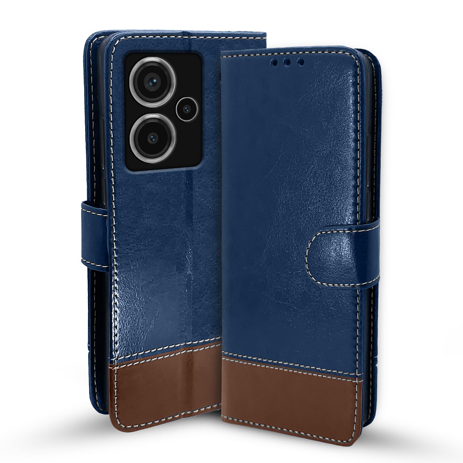Redmi Note 13 Pro Plus 5G wallet flip cover in blue & brown by Pikkme
