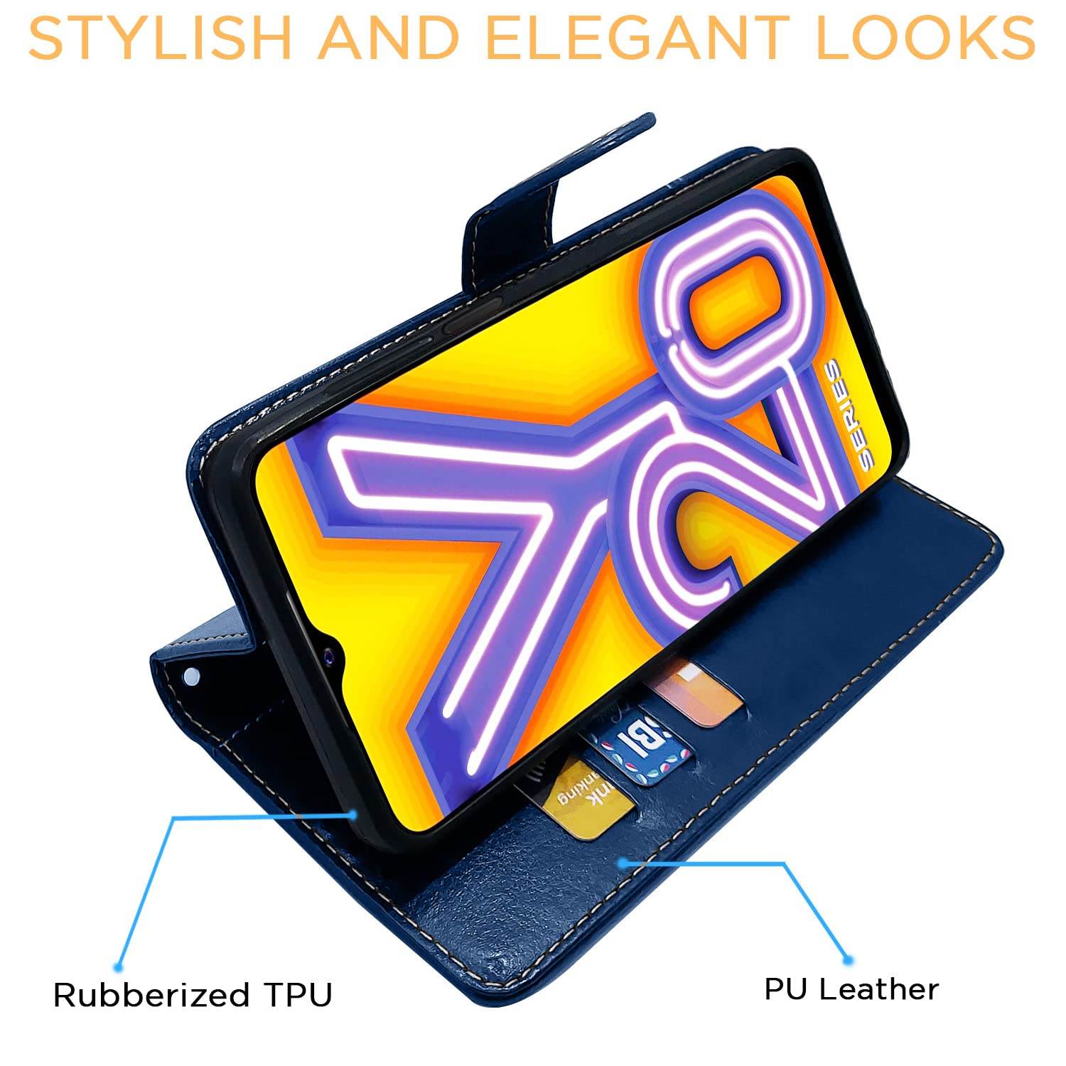 Pikkme blue & brown Magnetic wallet flip cover for Vivo Y12s/Y20/Y20i/Y20G – photo 5