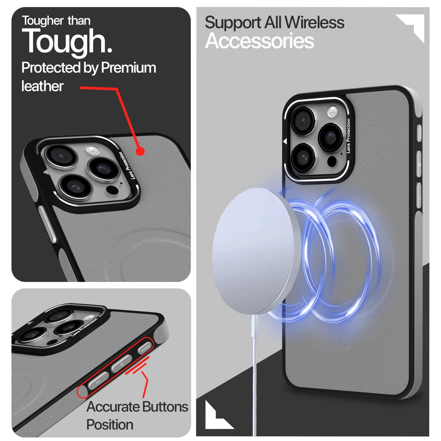 Pikkme iPhone 15 Pro Max Metal Frame Lens Protection Bumper Case (Grey)