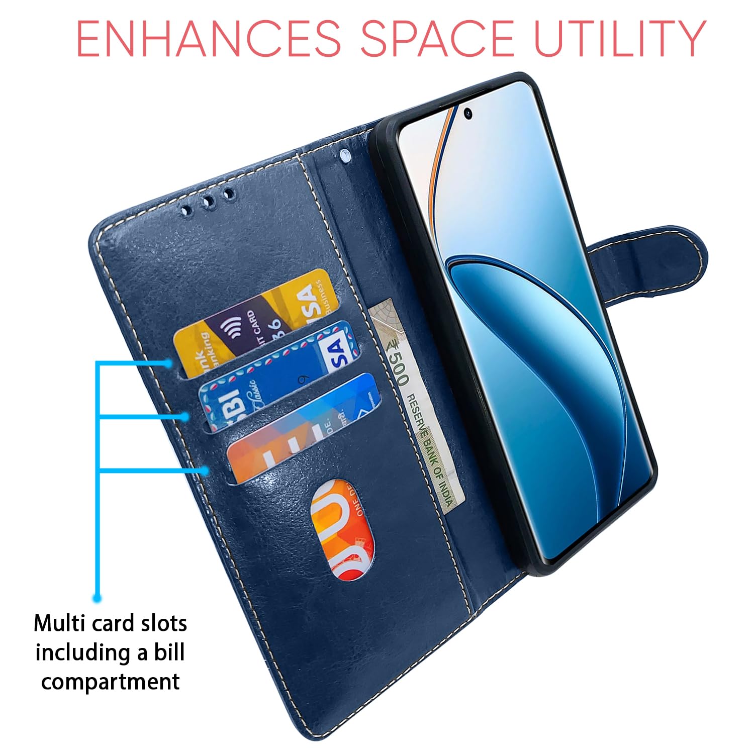 Pikkme blue & brown flip cover for Realme 12 Pro/12 Pro Plus 5G – photo 4
