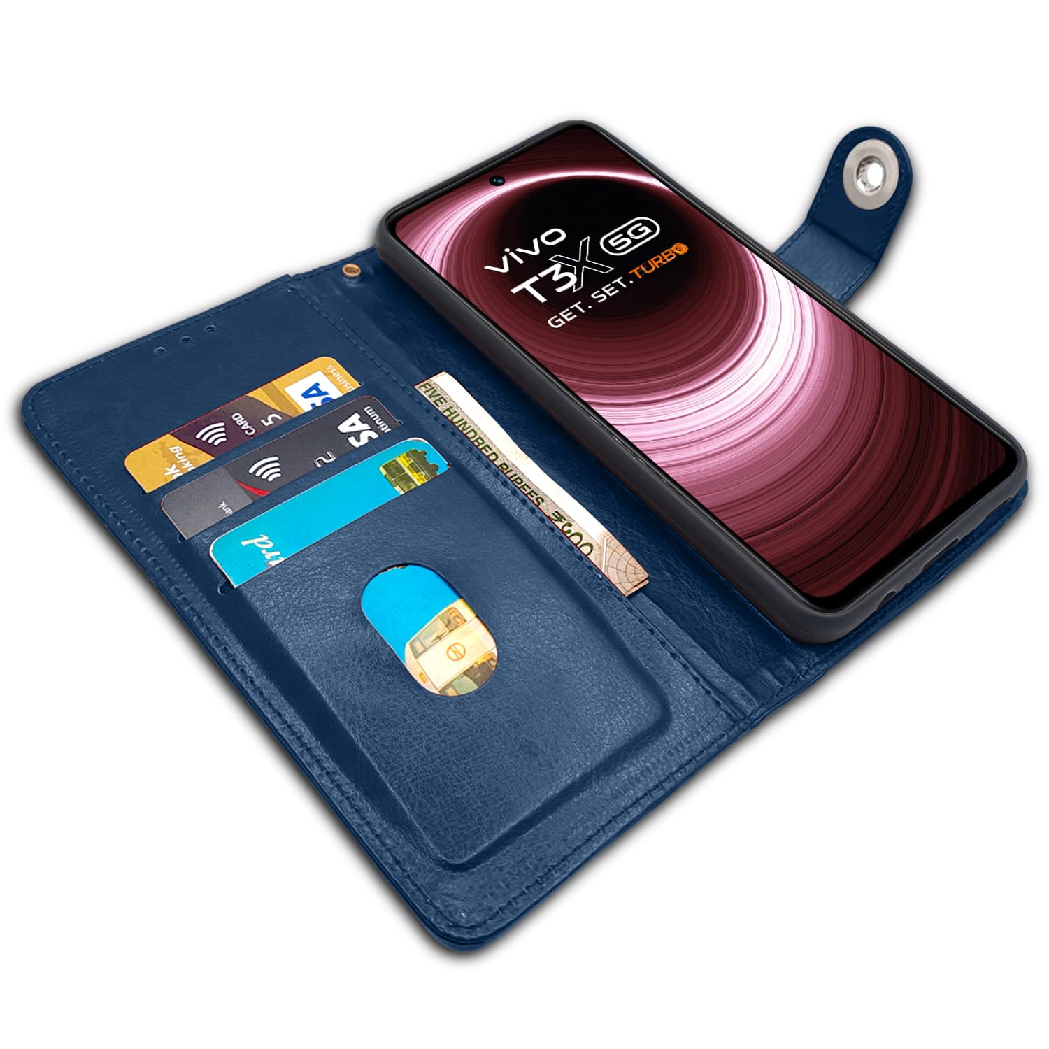 Pikkme blue Button wallet flip cover for Vivo T3x/Y200i 5G – photo 3