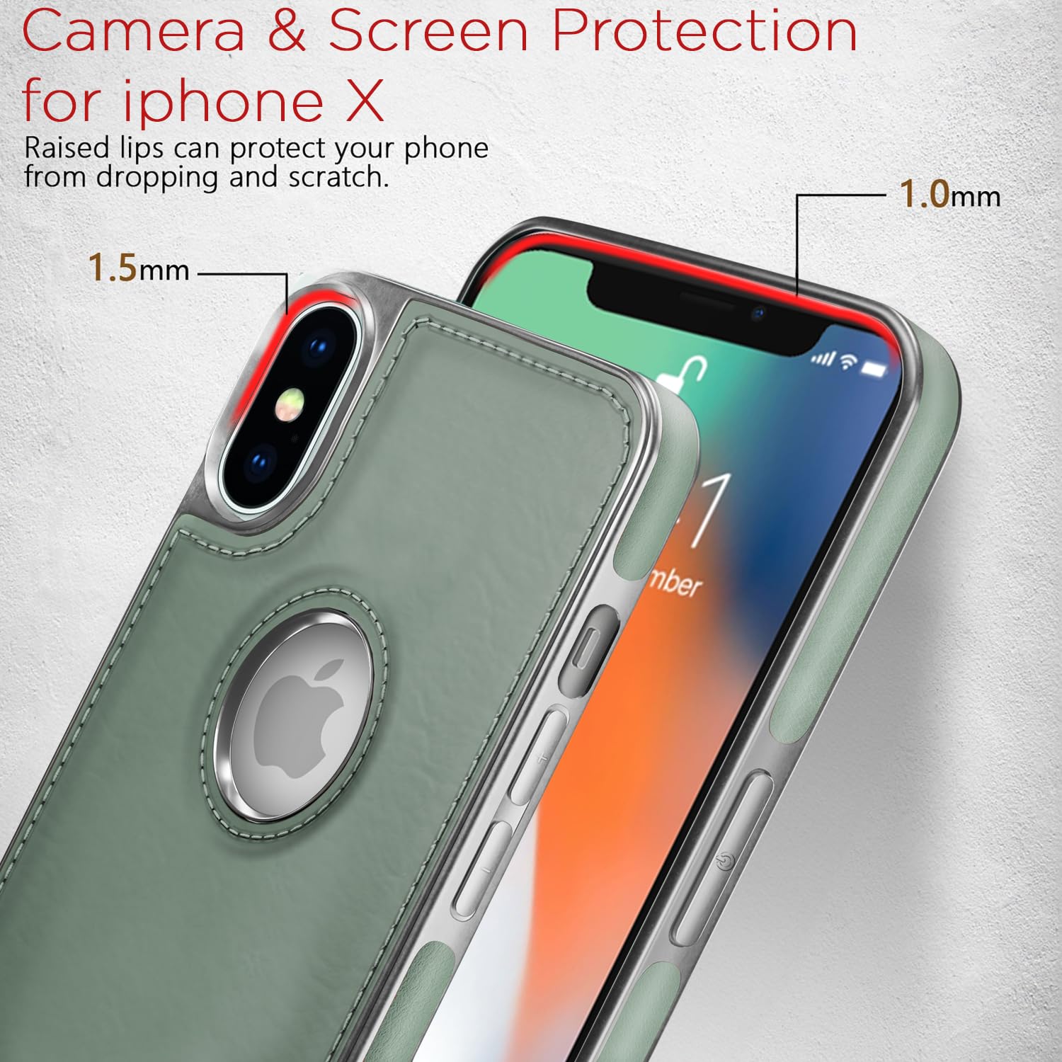Pikkme iPhone X/Xs Silver Electroplated Chrome Leather Back Cover (Green)