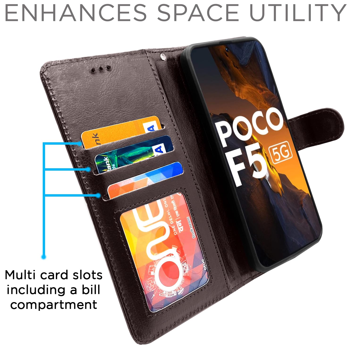 Pikkme Poco F5 5G Wallet coffee mobile flip cover – photo 3