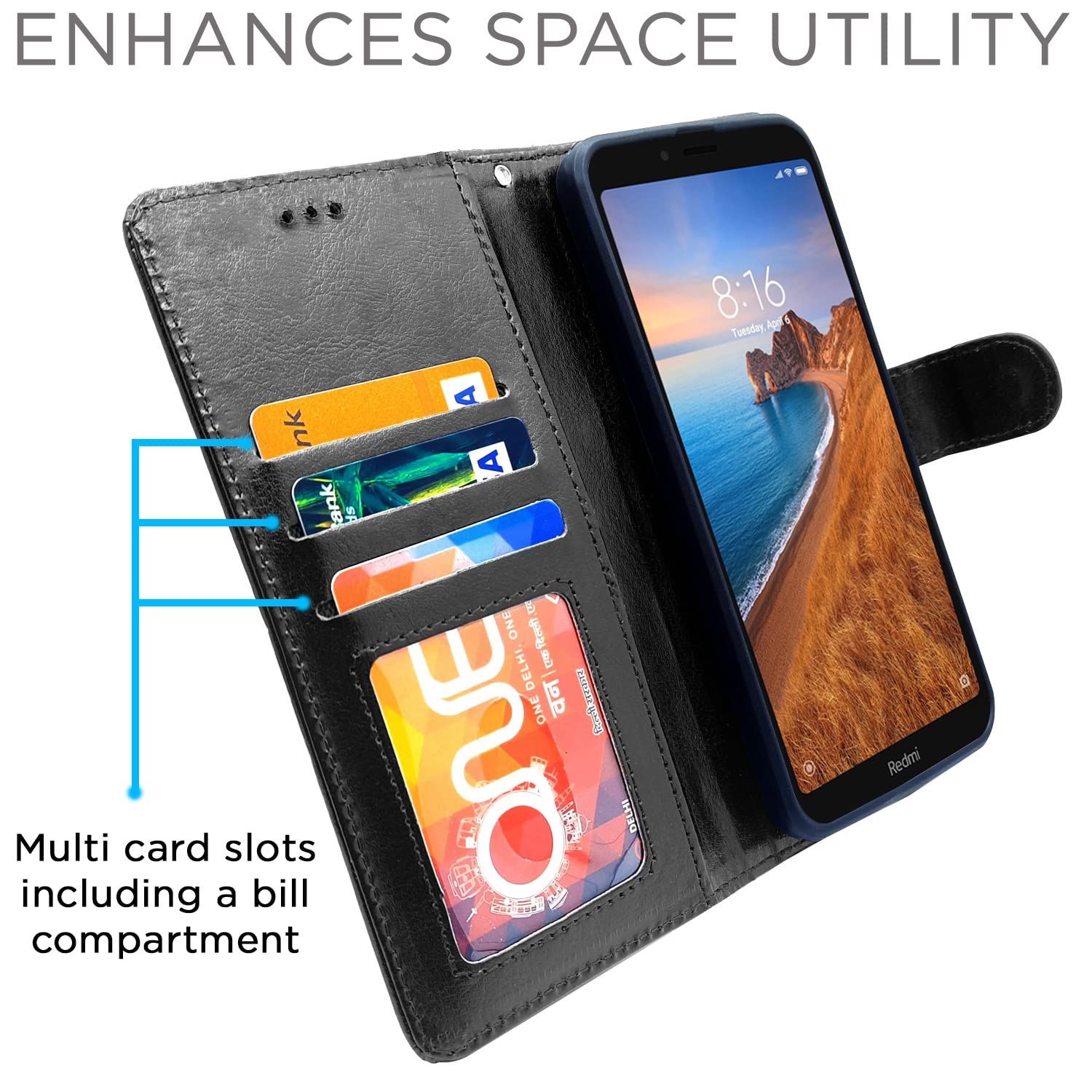 Pikkme Redmi 7A Vintage Flip Cover (Black)