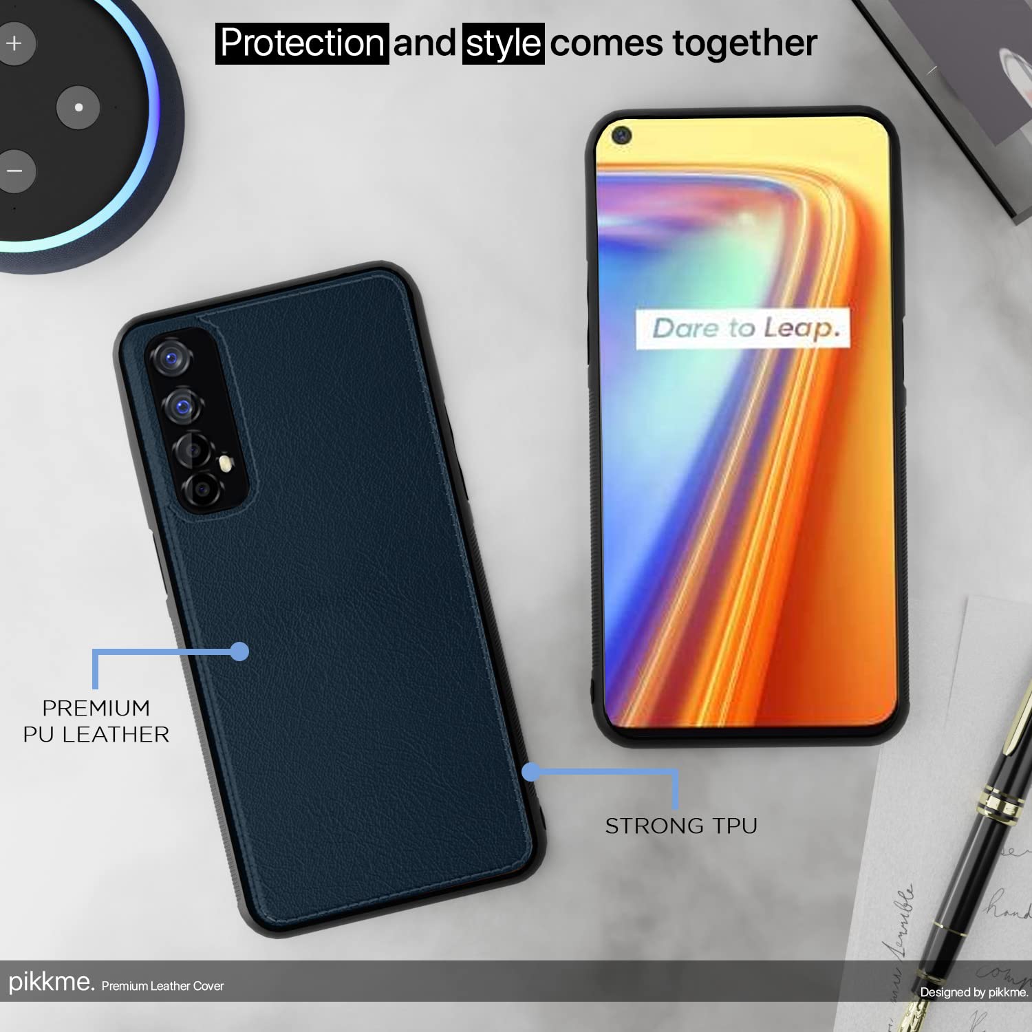 Pikkme Realme 7 Leatherback Back Case | Blue