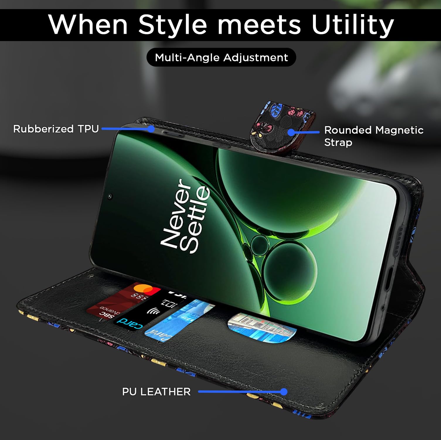 Pikkme OnePlus Nord 3 5G black flower mobile flip cover – photo 5