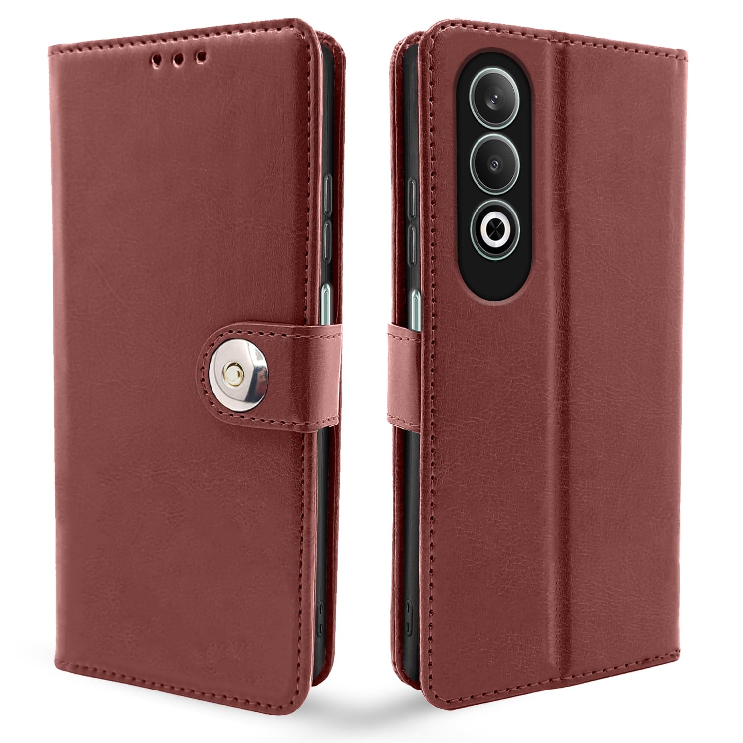 Oppo K12x 5G Button mobile flip cover in brown by Pikkme