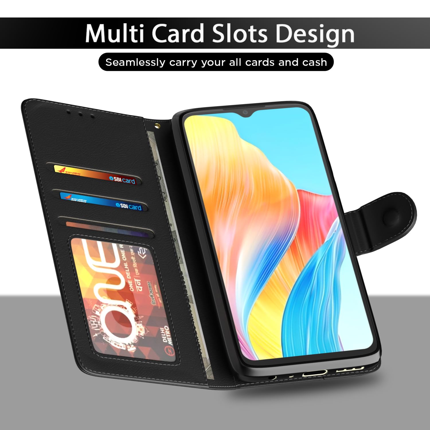 Pikkme Oppo A38 4G Vintage Flip Cover (Black)