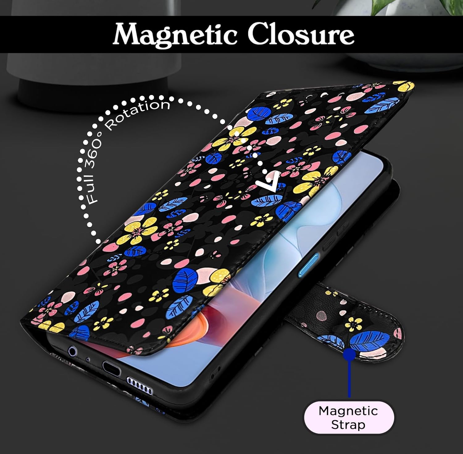 Pikkme for Moto G34 / G45 5GFlower Flip Cover (Black)