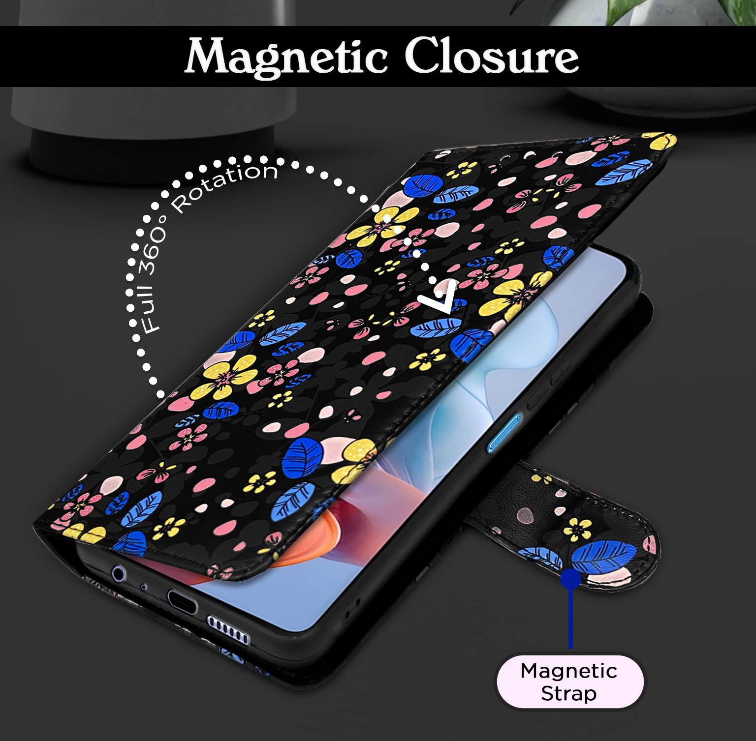 Moto G24 Power mobile flip cover in black flower by Pikkme – photo 3