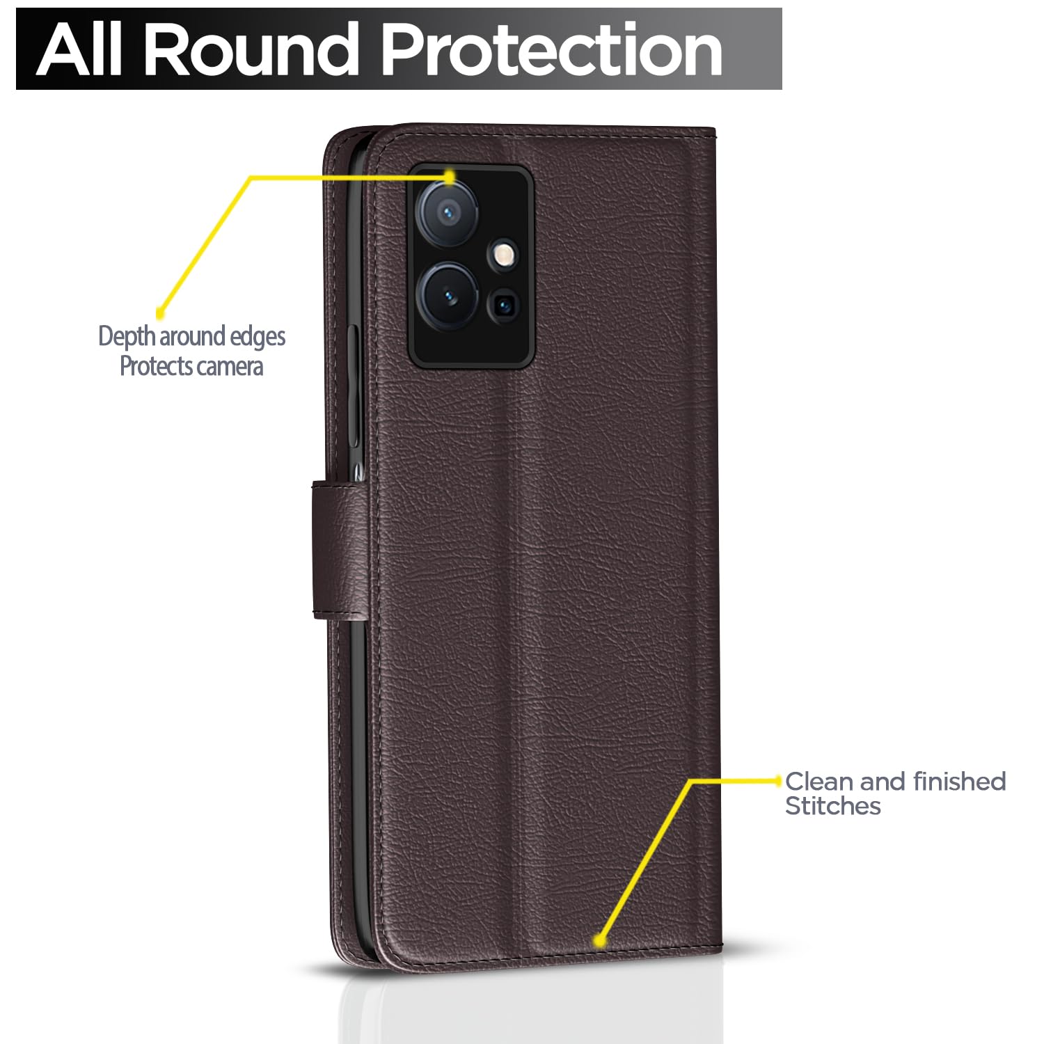 Pikkme Vivo T1 5G / Vivo Y75 5G / iQOO Z6 5G Button Flip Cover (Coffee)