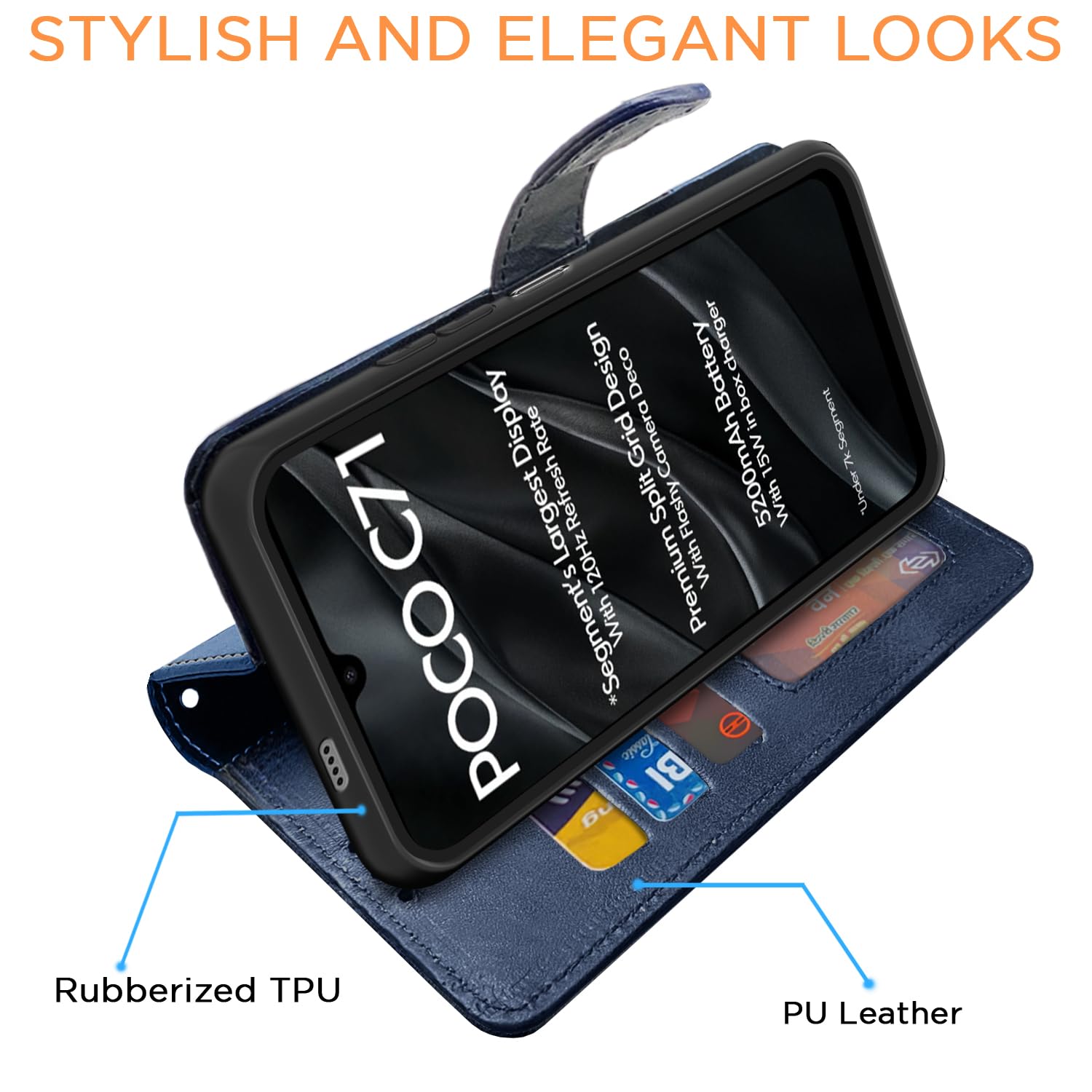 Pikkme navy & light blue wallet flip cover for Poco C71/Redmi A5 – photo 3