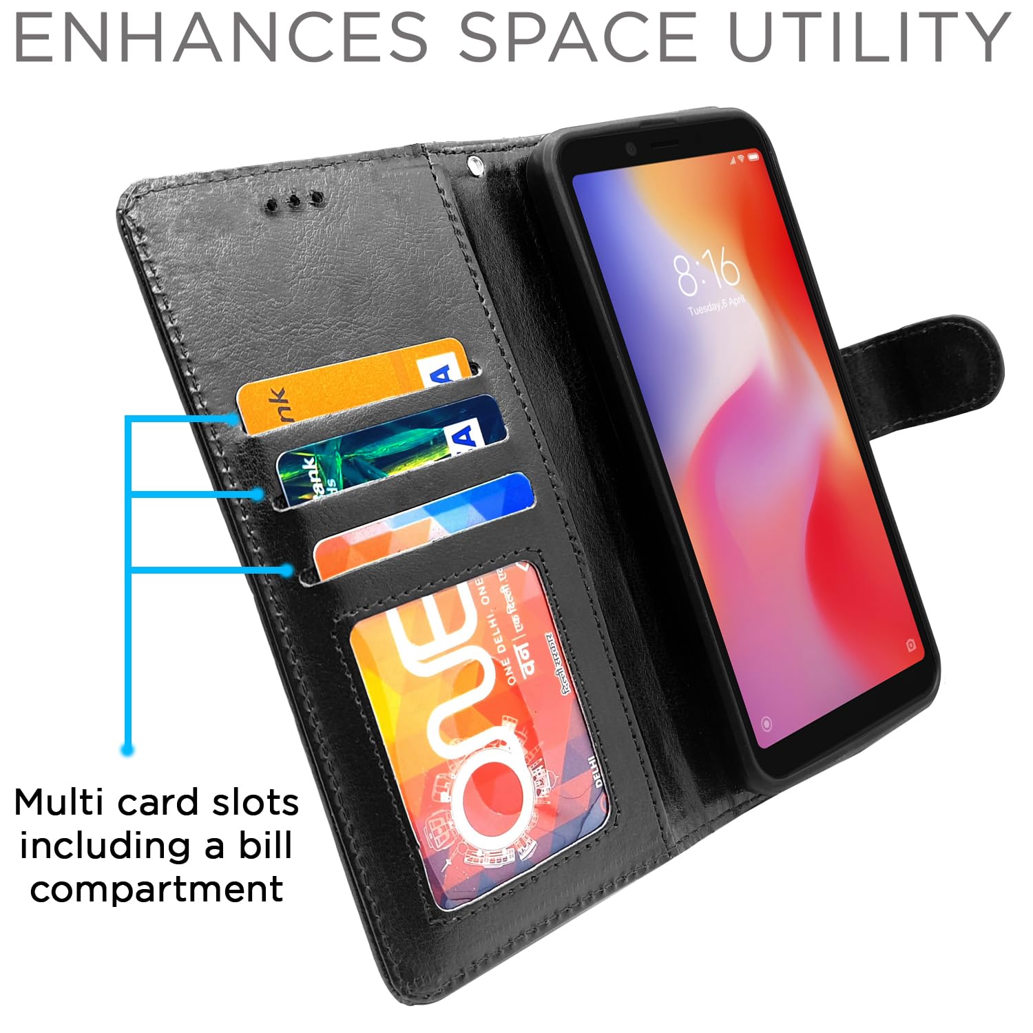 Redmi 6A flip case in black by Pikkme – photo 2