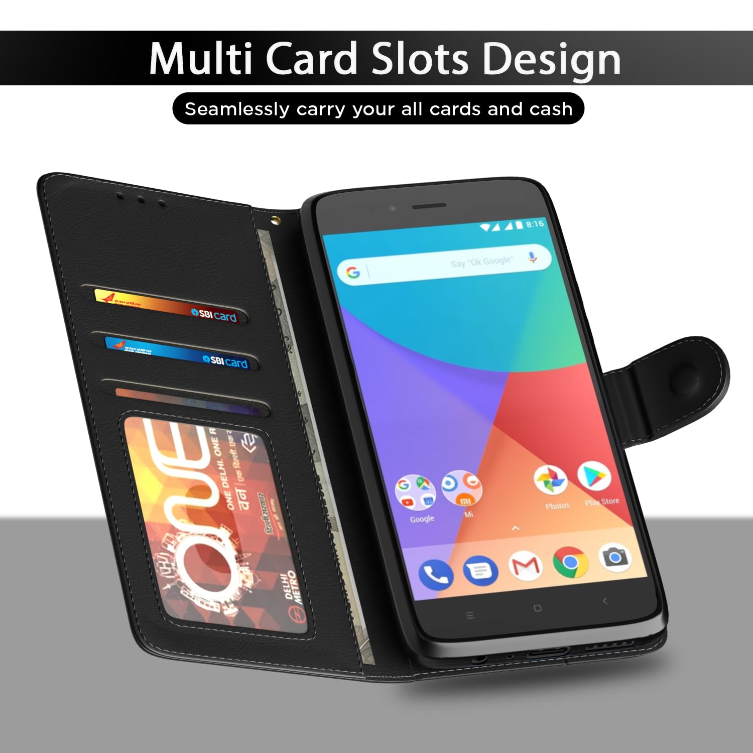 Black Wallet flip case for Mi A1 – Pikkme – photo 5