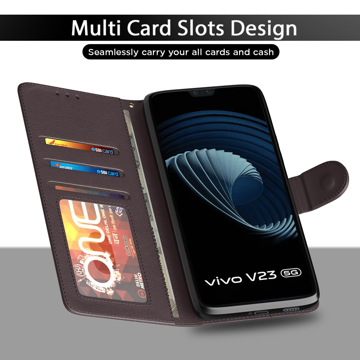 Pikkme Vivo V23 5G Wallet coffee flip cover – photo 5