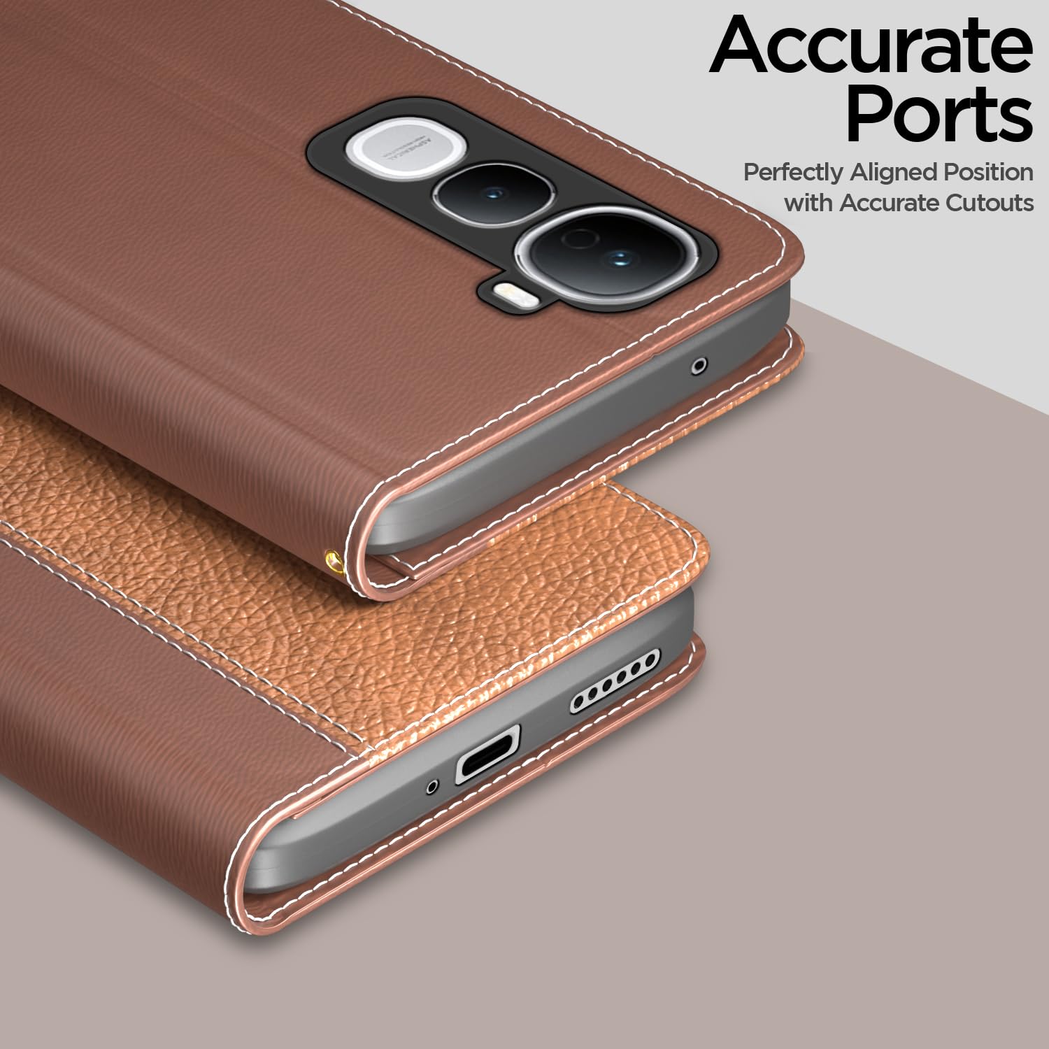 Pikkme Vivo Y400 Pro 5G Contrast Flip Cover (Tan)