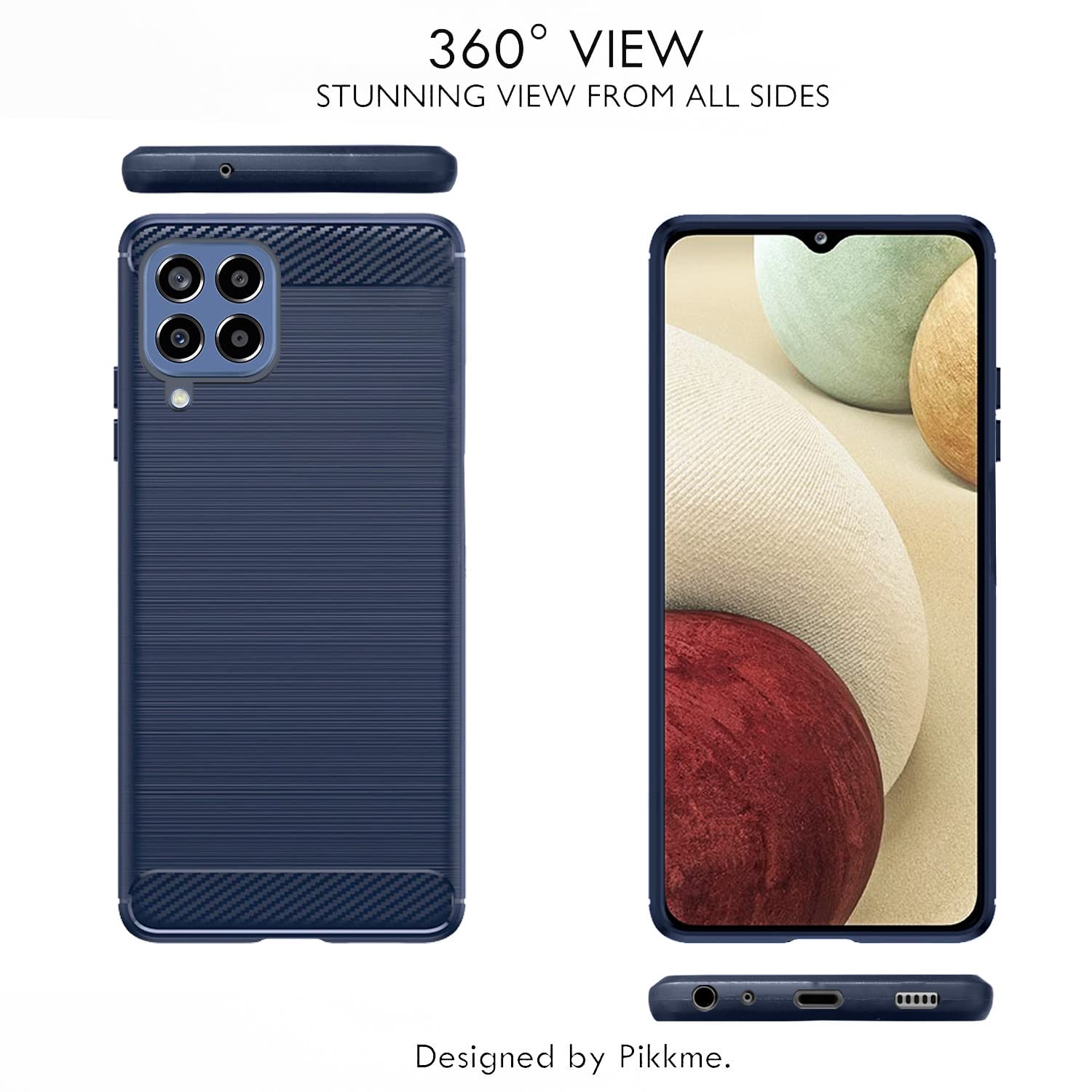 Pikkme Samsung Galaxy M12 / F12 / A12 Hybrid Carbon Fiber Back Cover | Blue