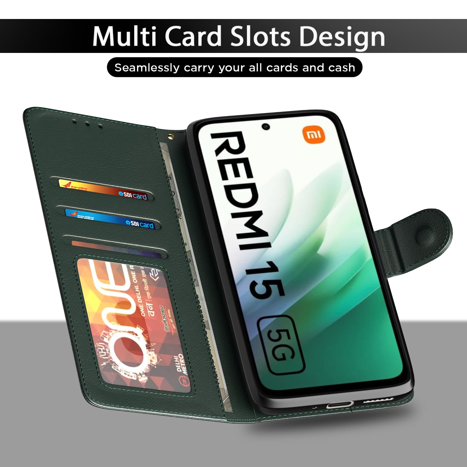 Green flip case for Redmi 15 5G – Pikkme – photo 5