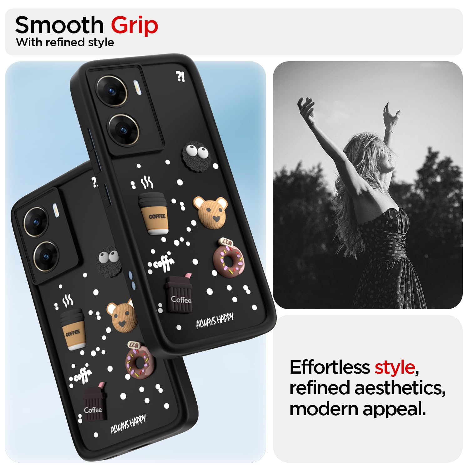 Pikkme Vivo V29e 5G Cute Fun Cartoon 3D Bear Coffee Back Cover (Black)