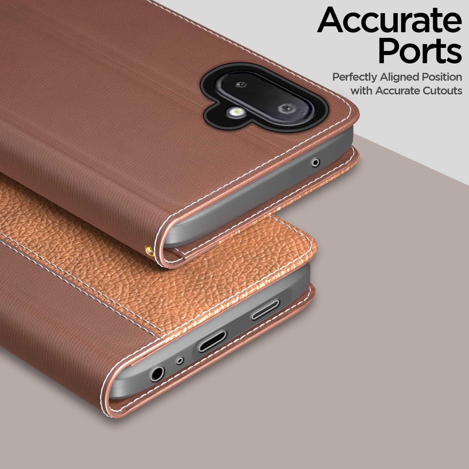 Pikkme Samsung M06/F06 5G tan mobile flip cover – photo 2