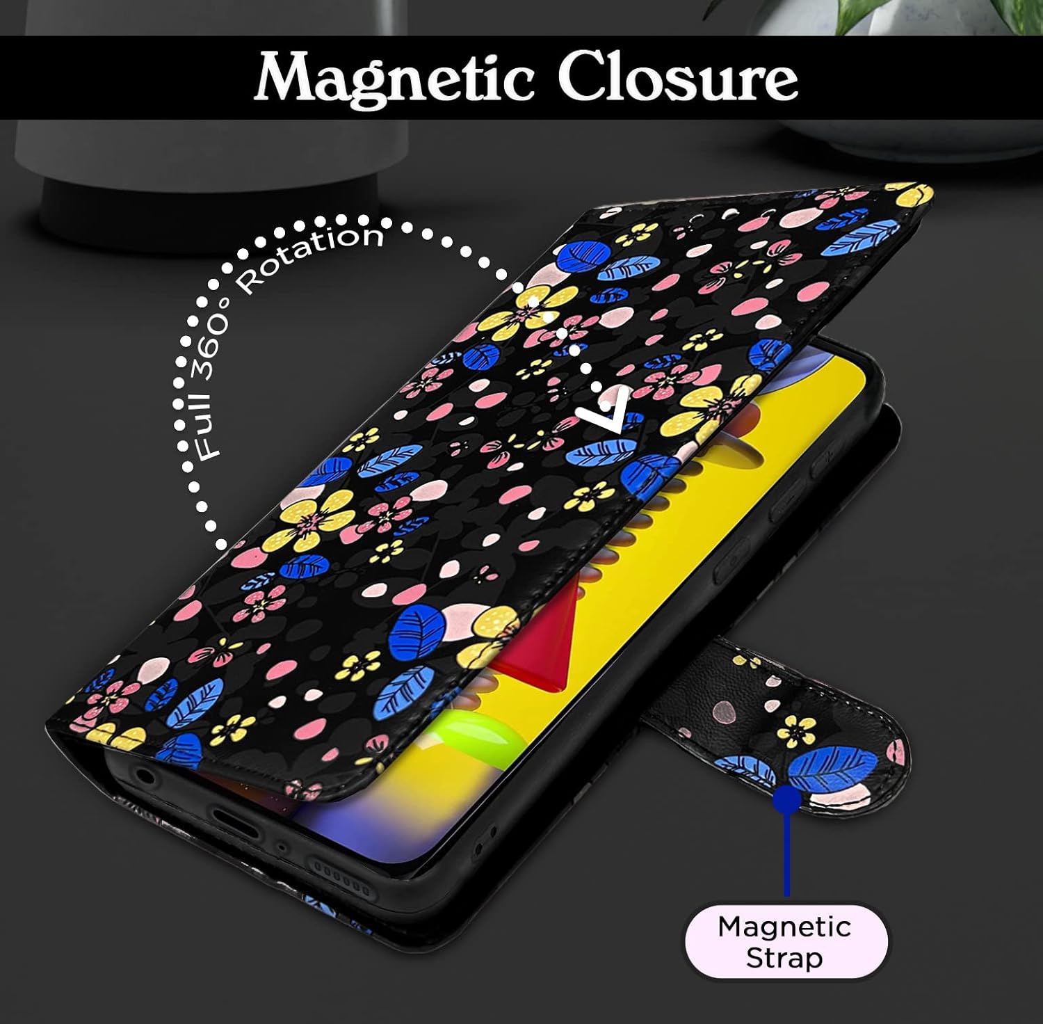 Pikkme Samsung Galaxy M31 / F41 / M31 Prime Flower Flip Cover (Black)