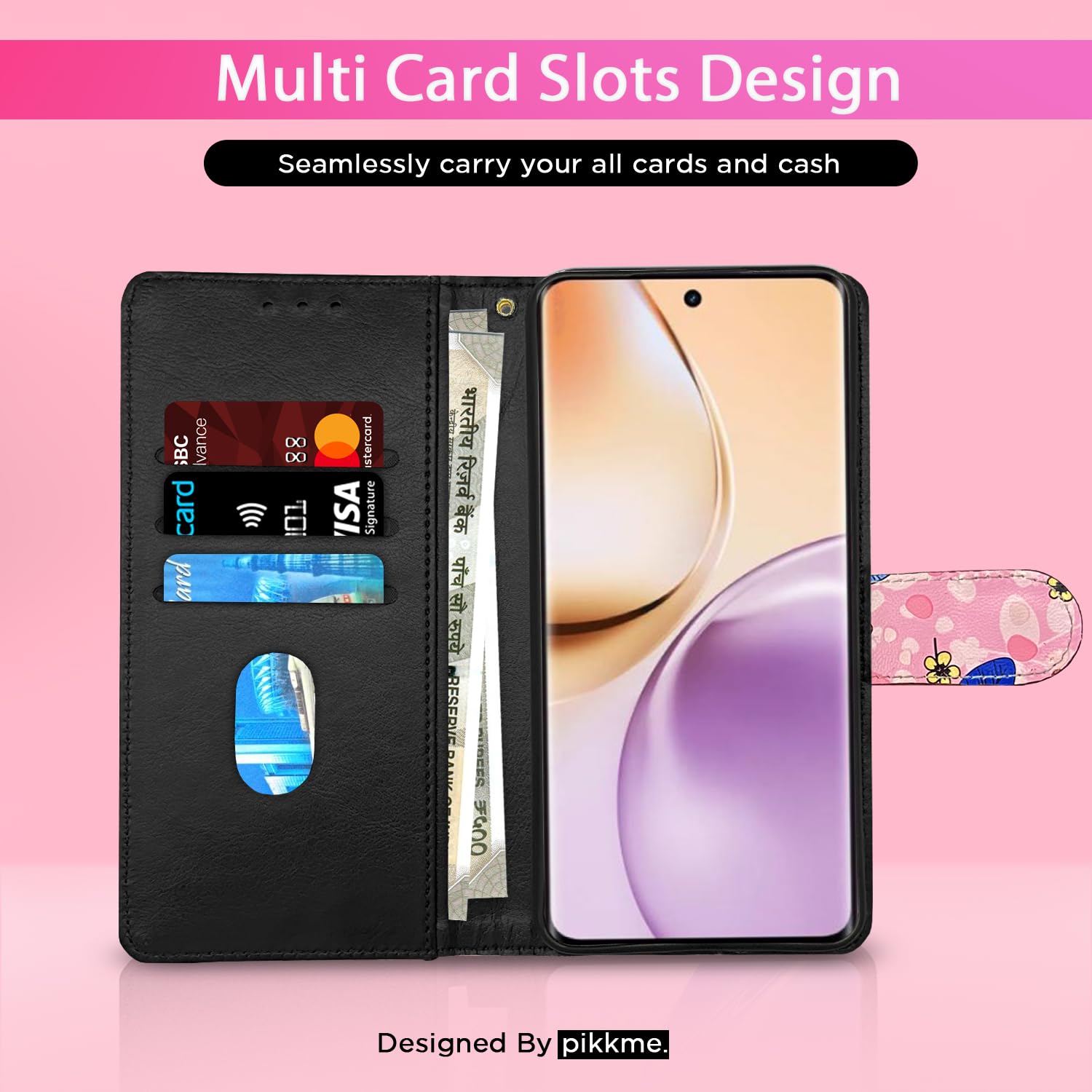 Pikkme Realme 14 Pro 5G Wallet pink flower flip cover – photo 2