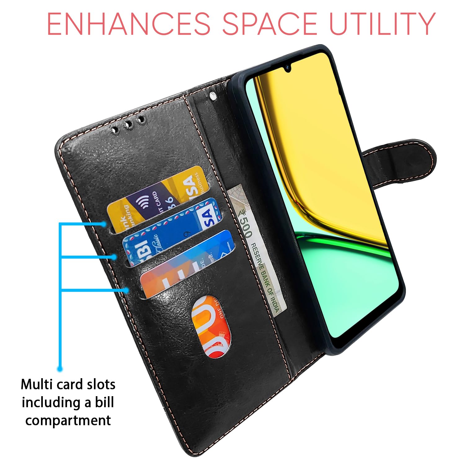 Pikkme black & brown mobile flip cover for Realme C61/Narzo N61 – photo 4