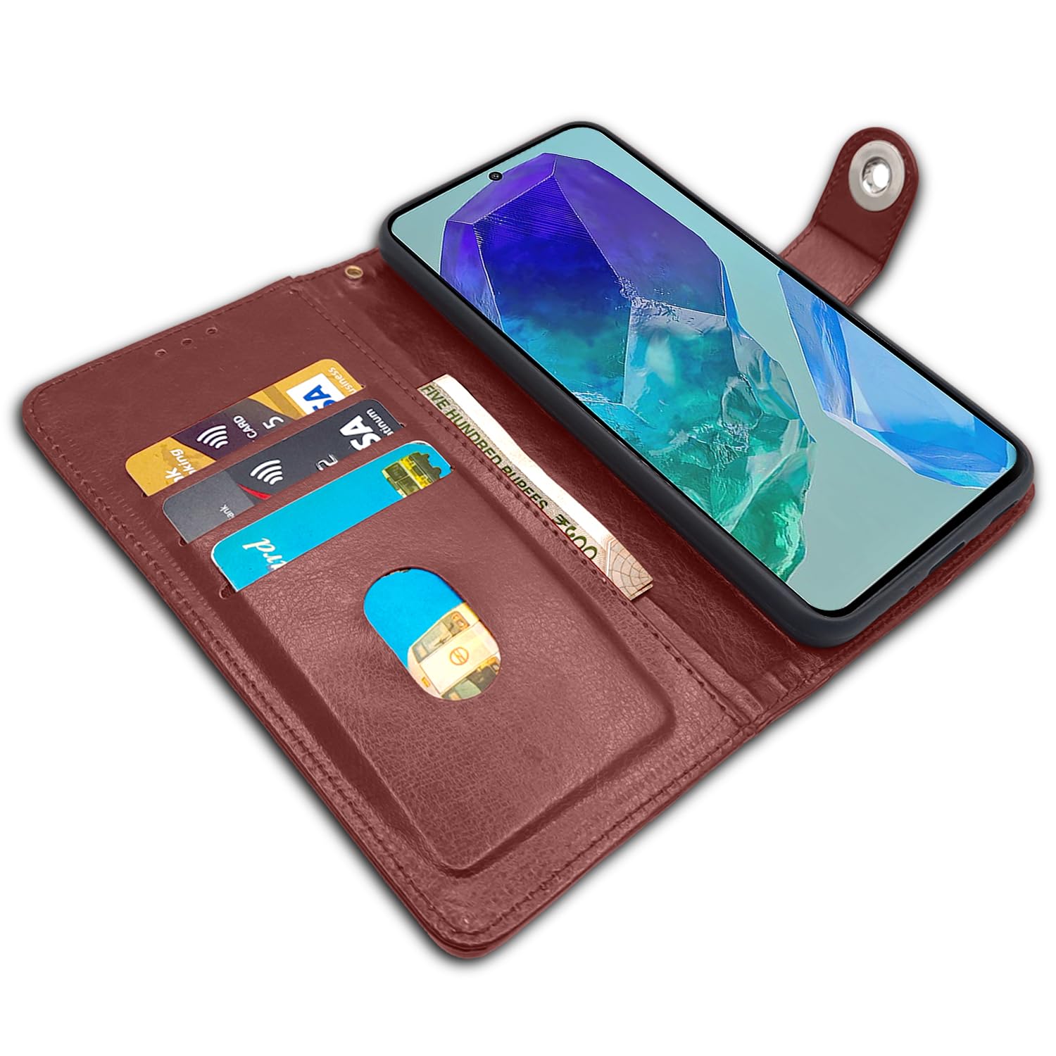 Pikkme Samsung Galaxy M55 5G Button Flip Cover (Brown)