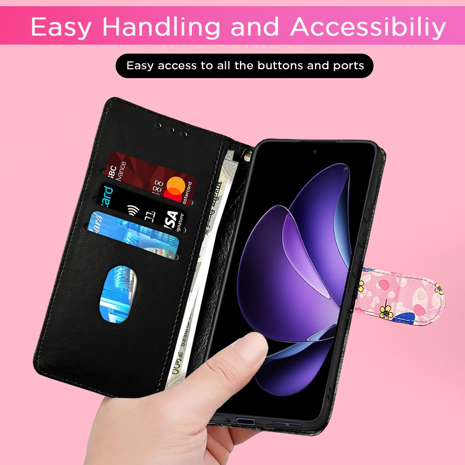 Pikkme Oppo Reno 13F 5G Wallet pink flower flip case – photo 7