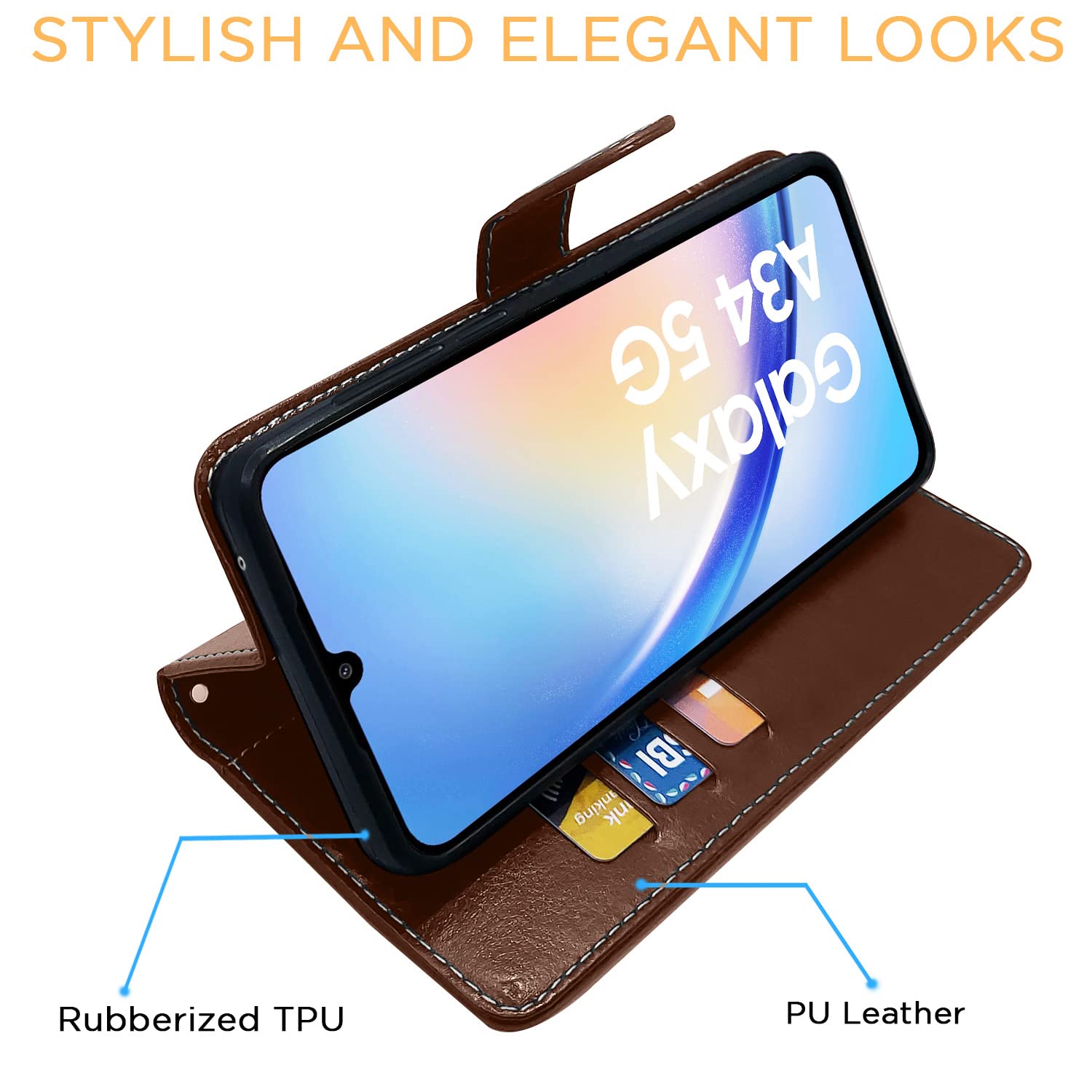 Pikkme brown & coffee Magnetic wallet flip cover for Samsung A34 5G – photo 5