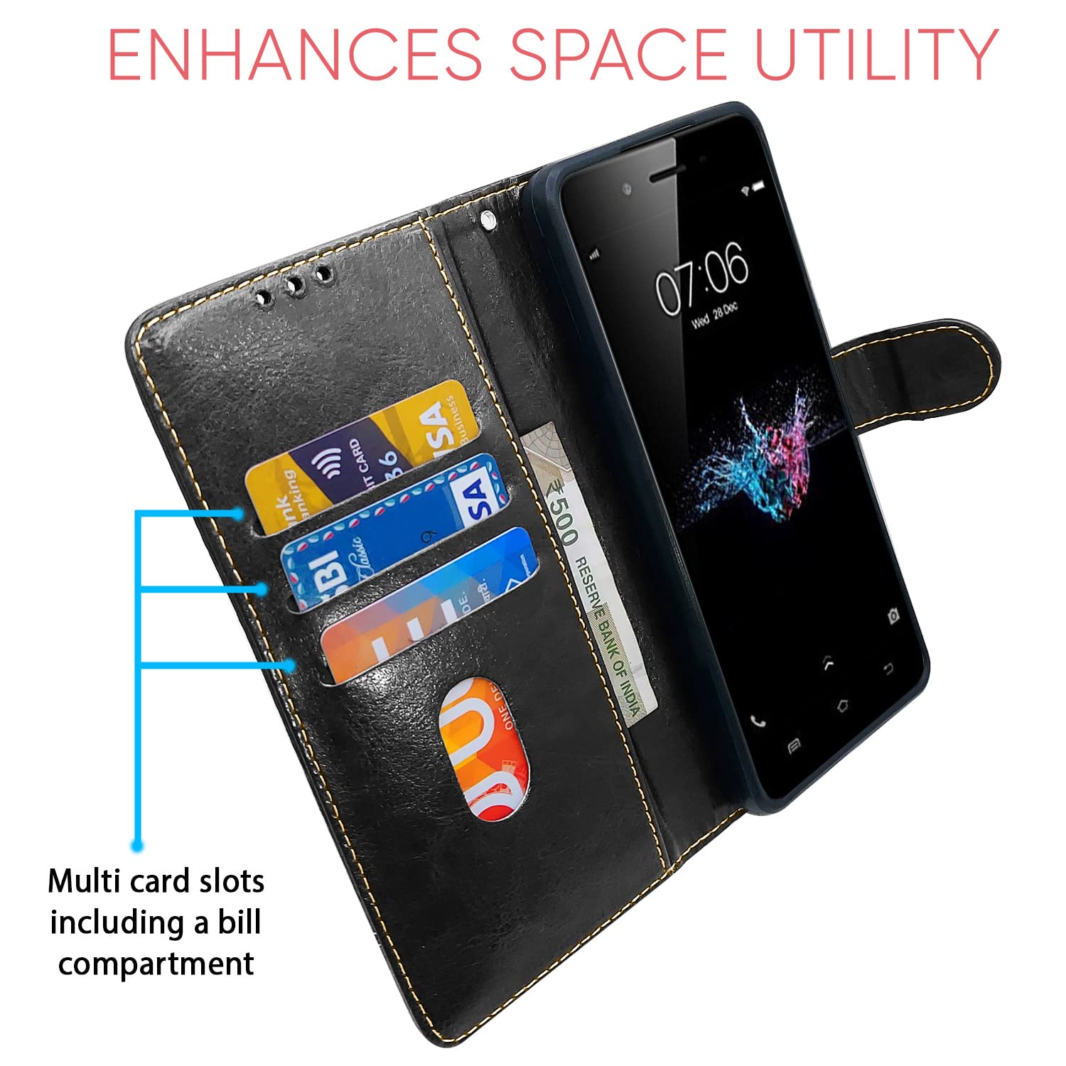 Black & brown wallet flip cover for Vivo Y55 – Pikkme – photo 3