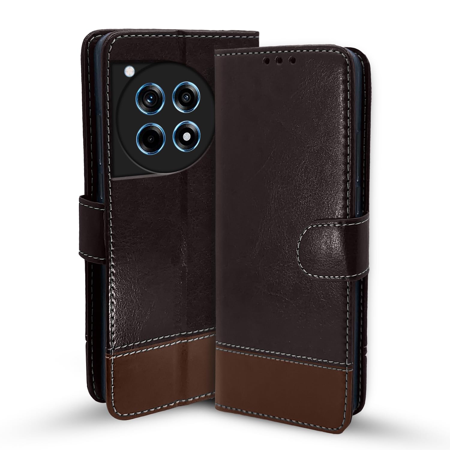OnePlus 12R 5G Magnetic mobile flip cover in coffee & brown by Pikkme