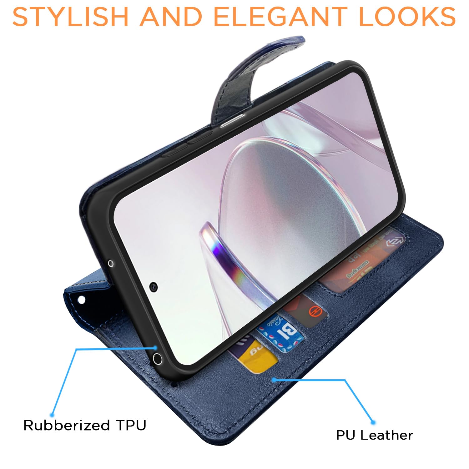 Pikkme Mi Redmi 12 5G / 4G / Poco M6 Pro 5G Dual-Tone PU Leather Finish Magnetic Flip Cover (Navy & Light Blue)