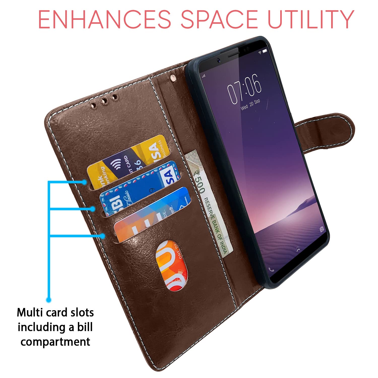 Brown & coffee wallet flip cover for Vivo V7 Plus/V7 – Pikkme – photo 3