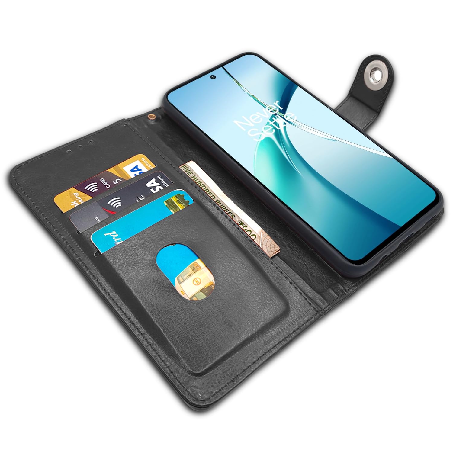 Pikkme black Button wallet flip cover for OnePlus Nord CE 4 Lite 5G – photo 3