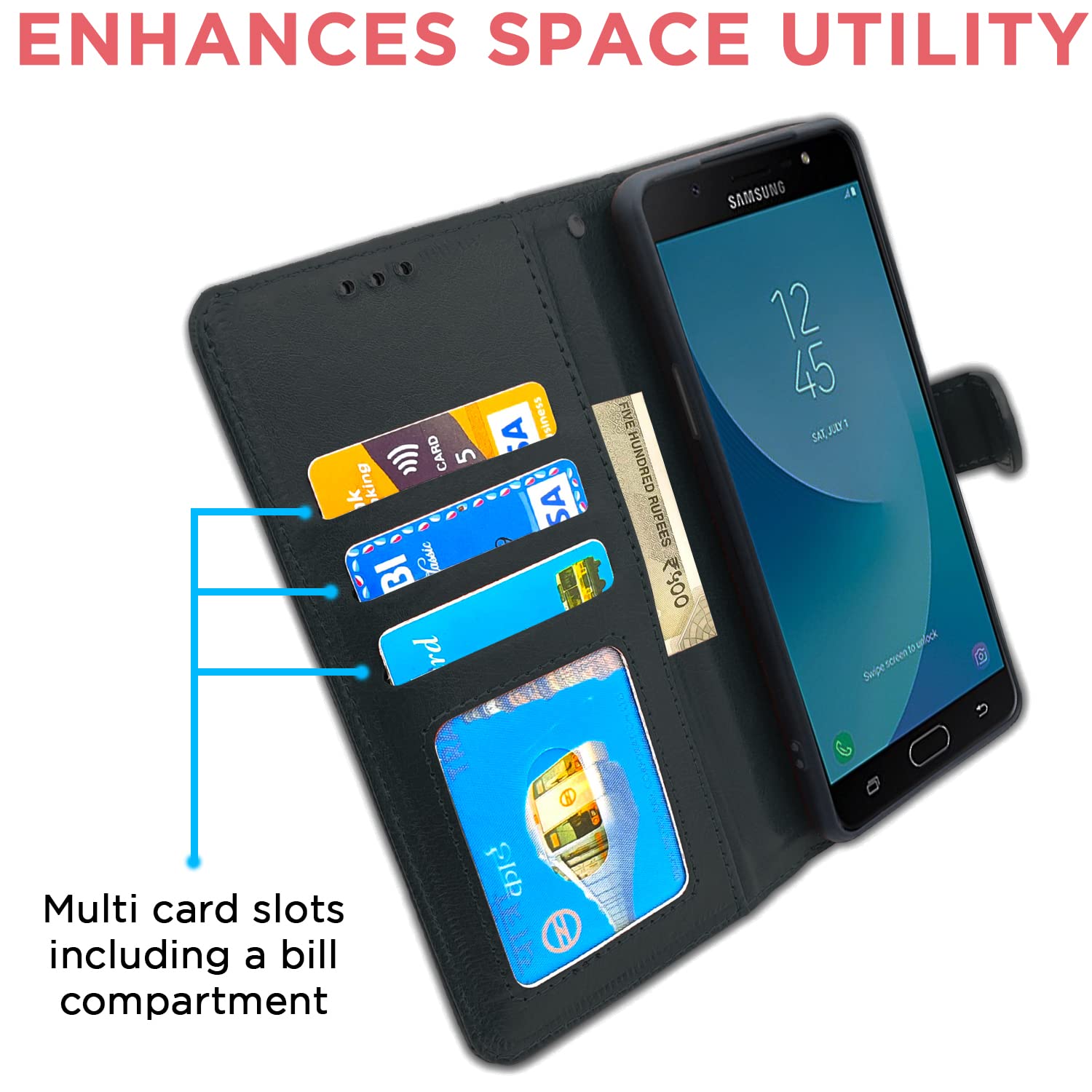 Pikkme Samsung Galaxy J7 Max Flip Cover (Black)